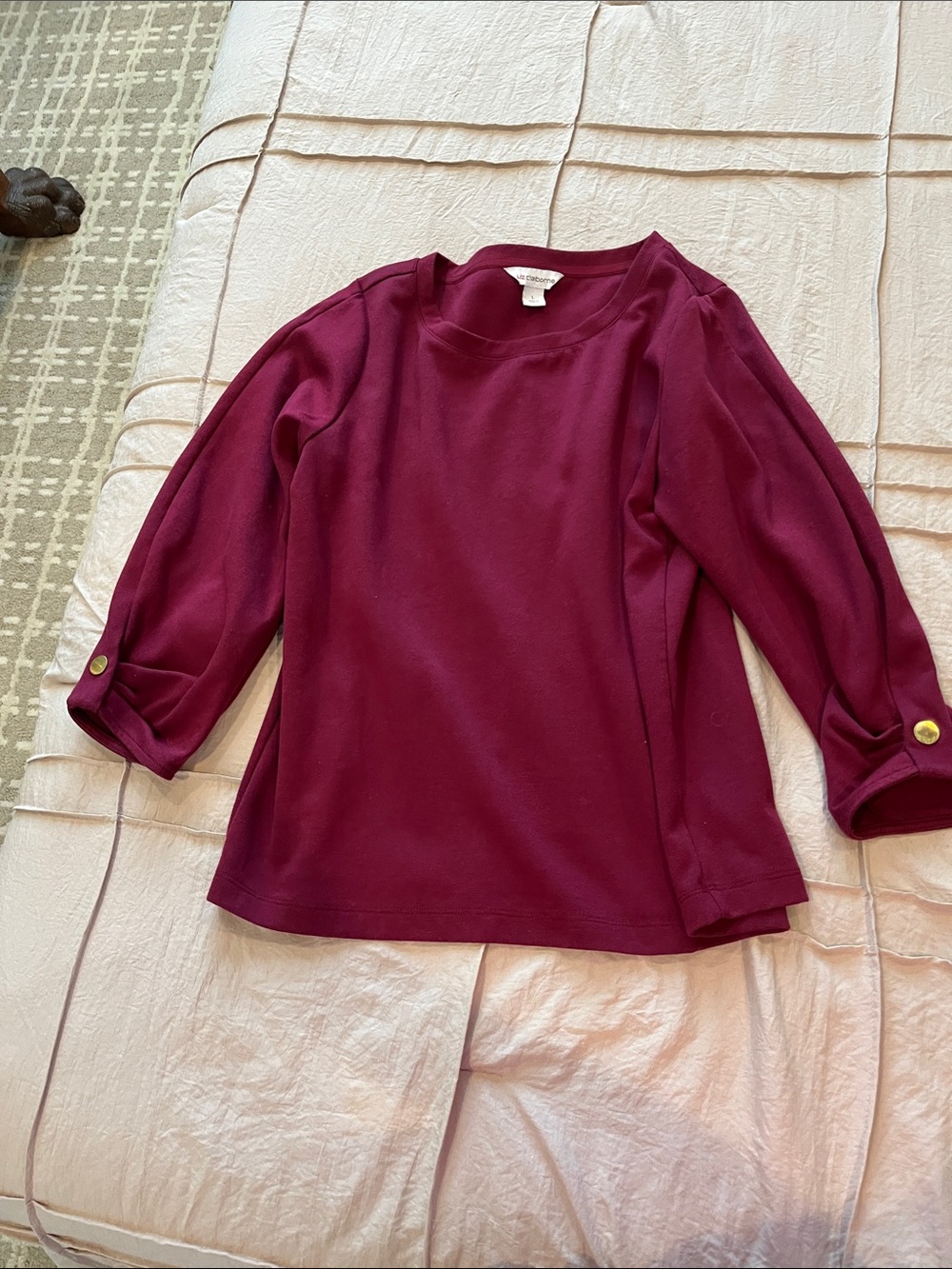 Liz Claiborne Burgundy Long-Sleeve Tee with Button Cuffs